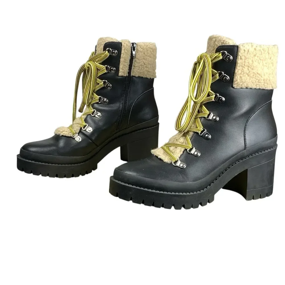 Steve Madden Ankle Boots Black Faux Shearling 10 Chunky Grunge - Picture 2 of 9